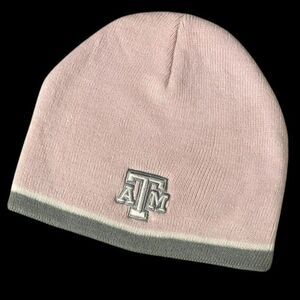 Texas A&M Aggies Embroidered Knit Beanie Hat Pink, White, Gray & Silver